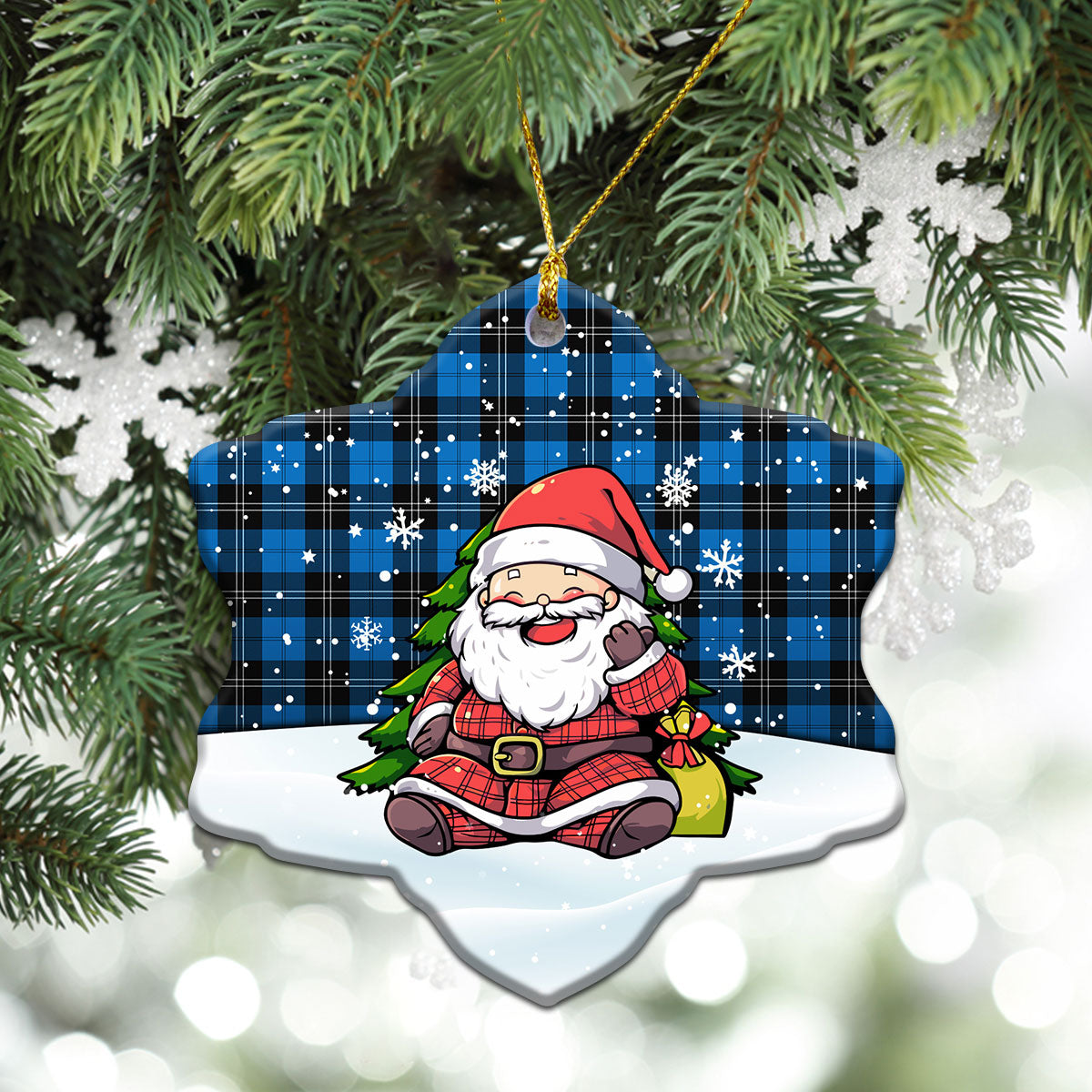 Ramsay Blue Ancient Tartan Christmas Ceramic Ornament - Scottish Santa Style