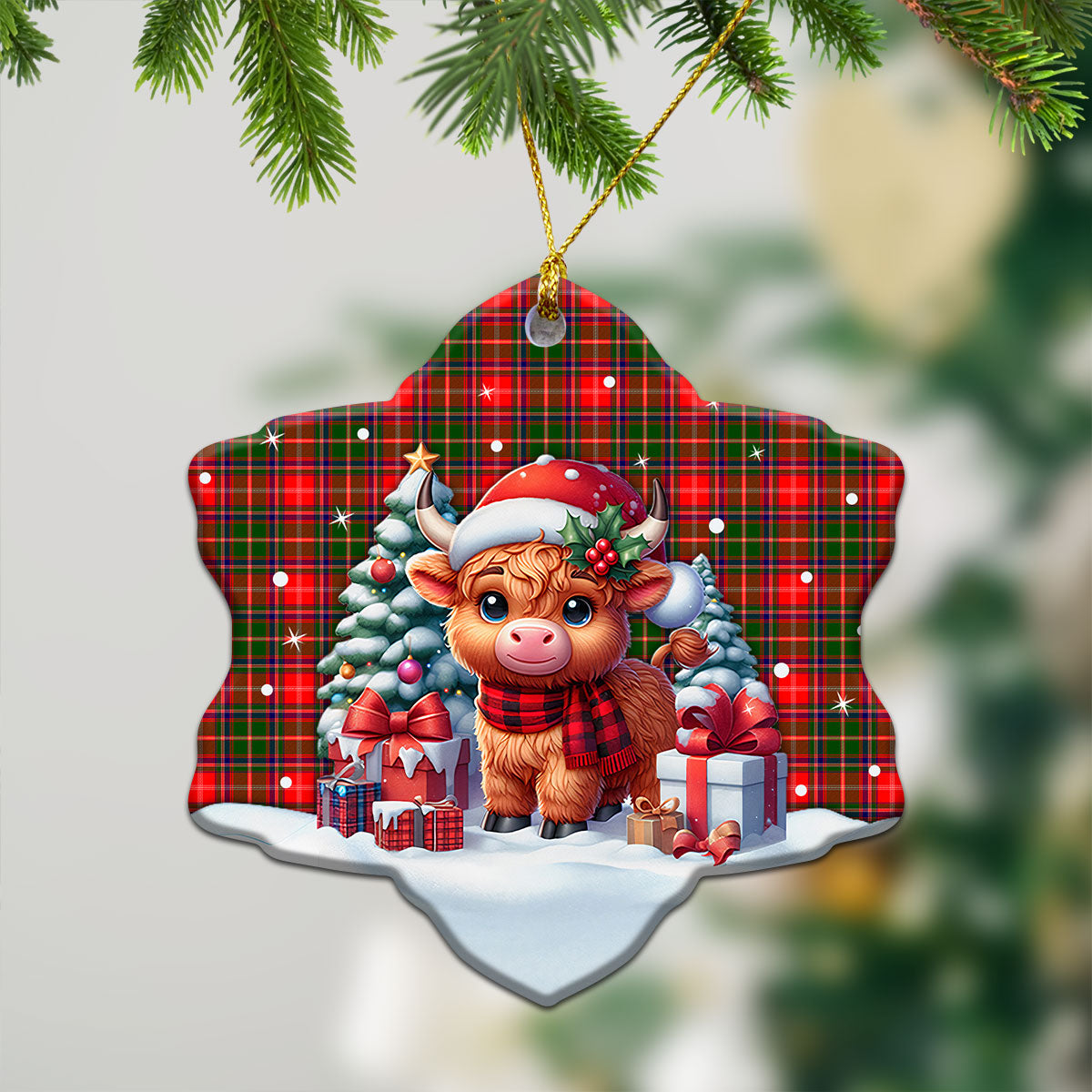 Somerville Tartan Christmas Ceramic Ornament - Highland Cow Winter Style