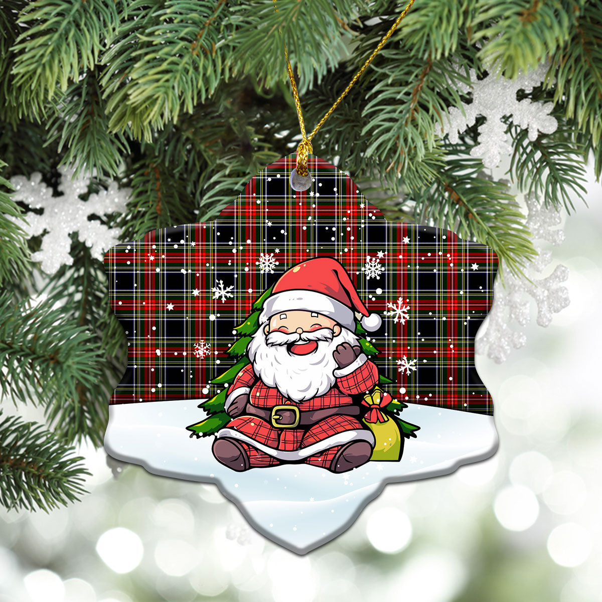 Stewart Black Tartan Christmas Ceramic Ornament - Scottish Santa Style