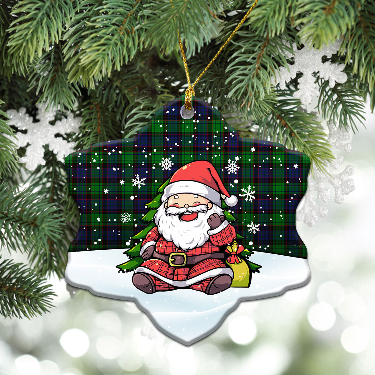 Stewart Old Modern Tartan Christmas Ceramic Ornament - Scottish Santa Style