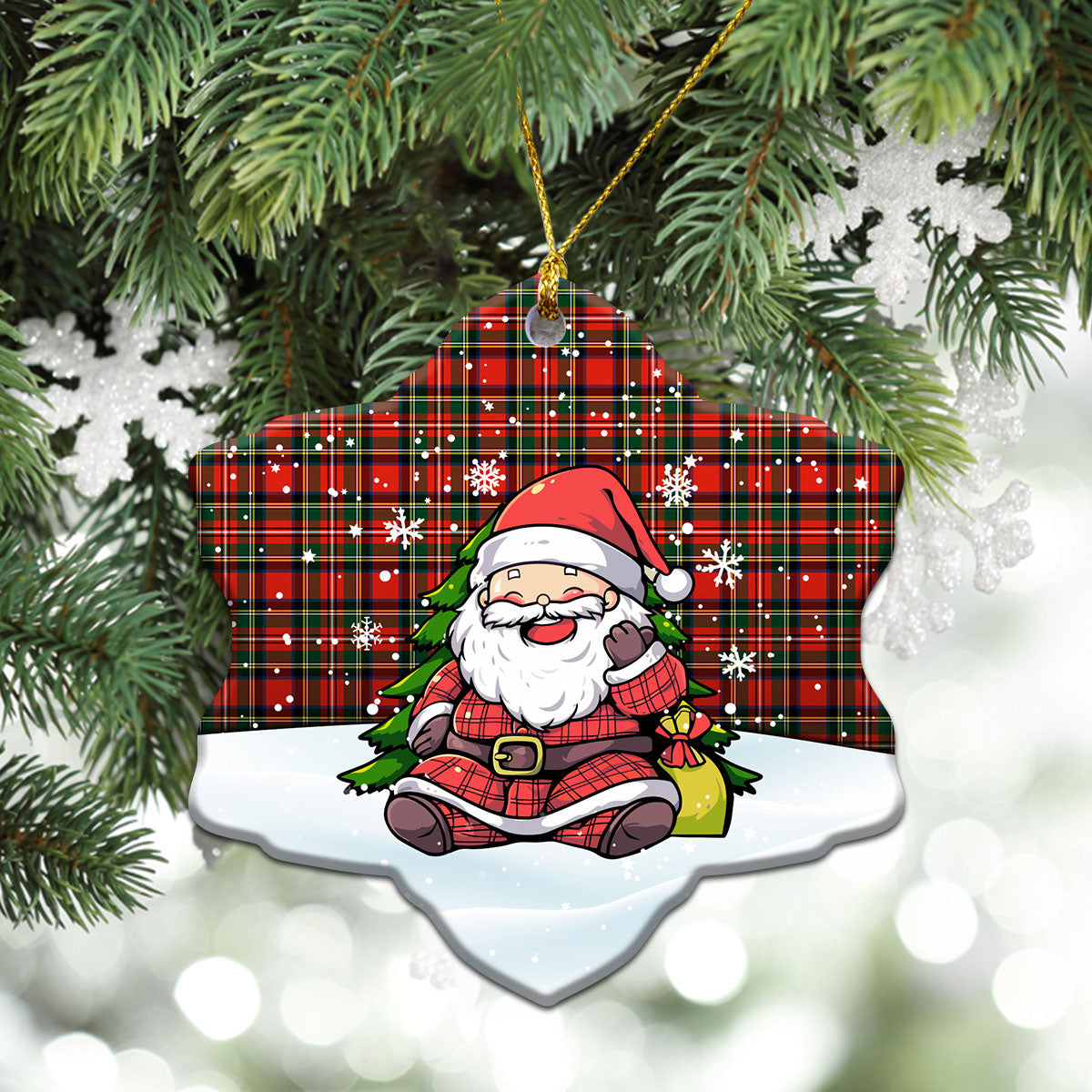 Stewart Royal Modern Tartan Christmas Ceramic Ornament - Scottish Santa Style