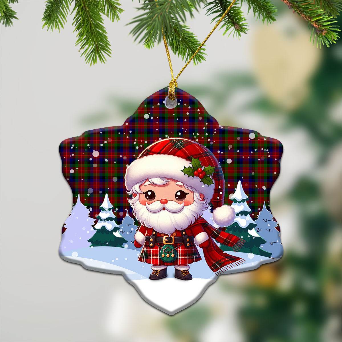 Tennant Tartan Christmas Ceramic Ornament - Santa Claus In Kilt Style