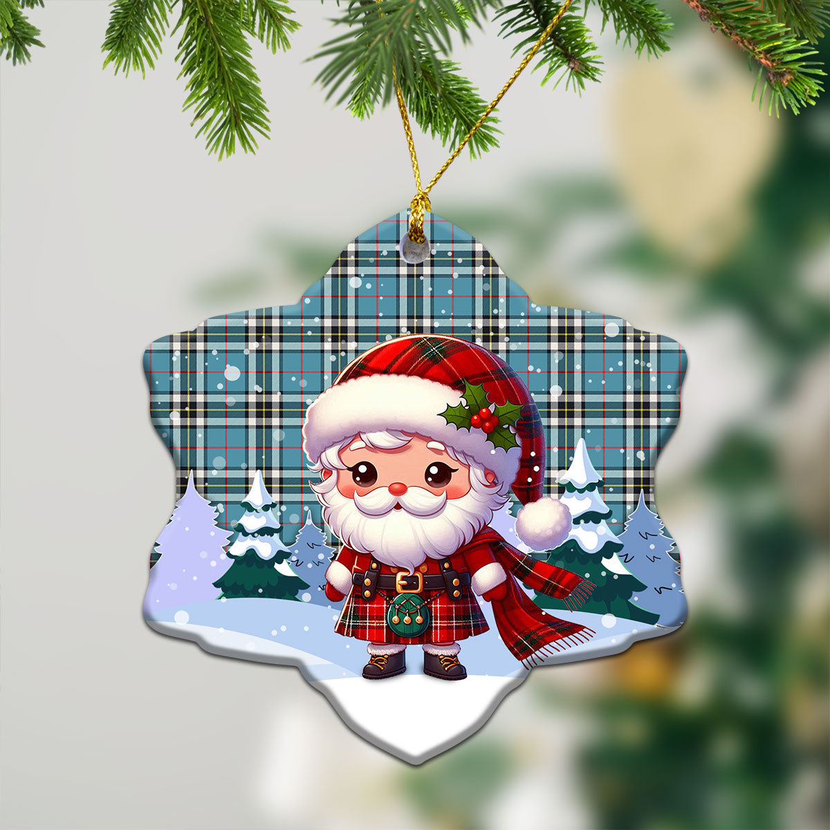 Thomson Blue Tartan Christmas Ceramic Ornament - Santa Claus In Kilt Style