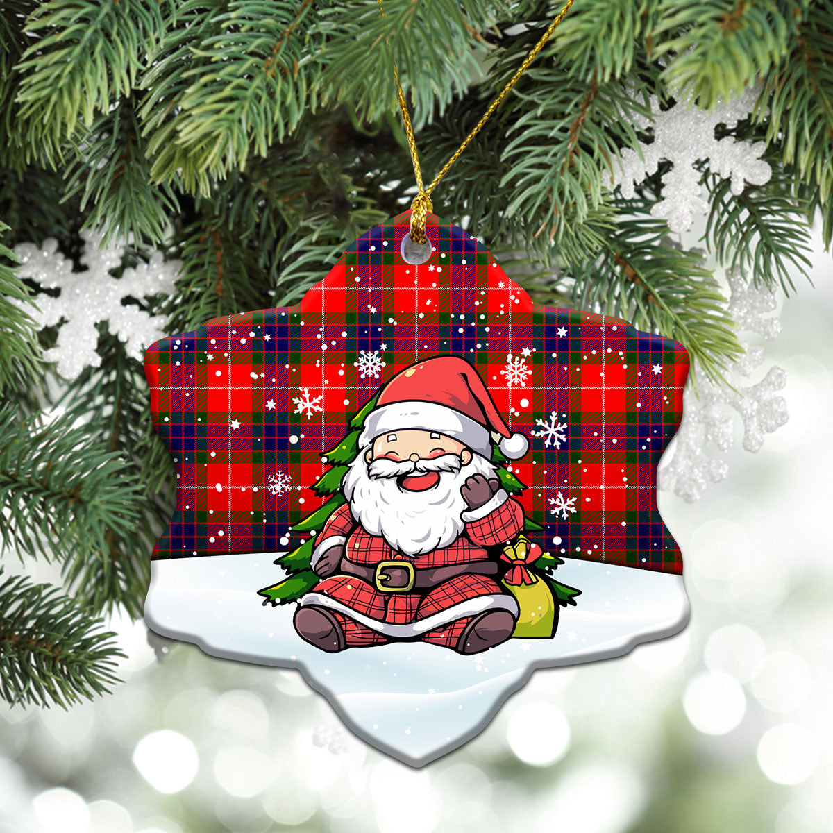 Tweedie Tartan Christmas Ceramic Ornament - Scottish Santa Style