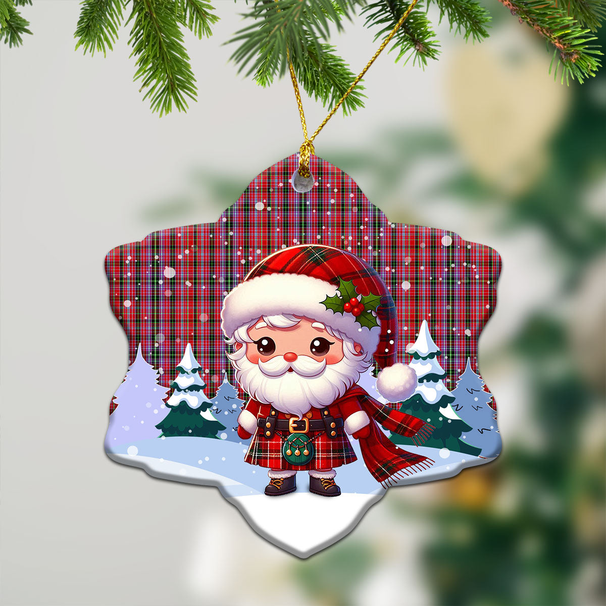 Udny Tartan Christmas Ceramic Ornament - Santa Claus In Kilt Style