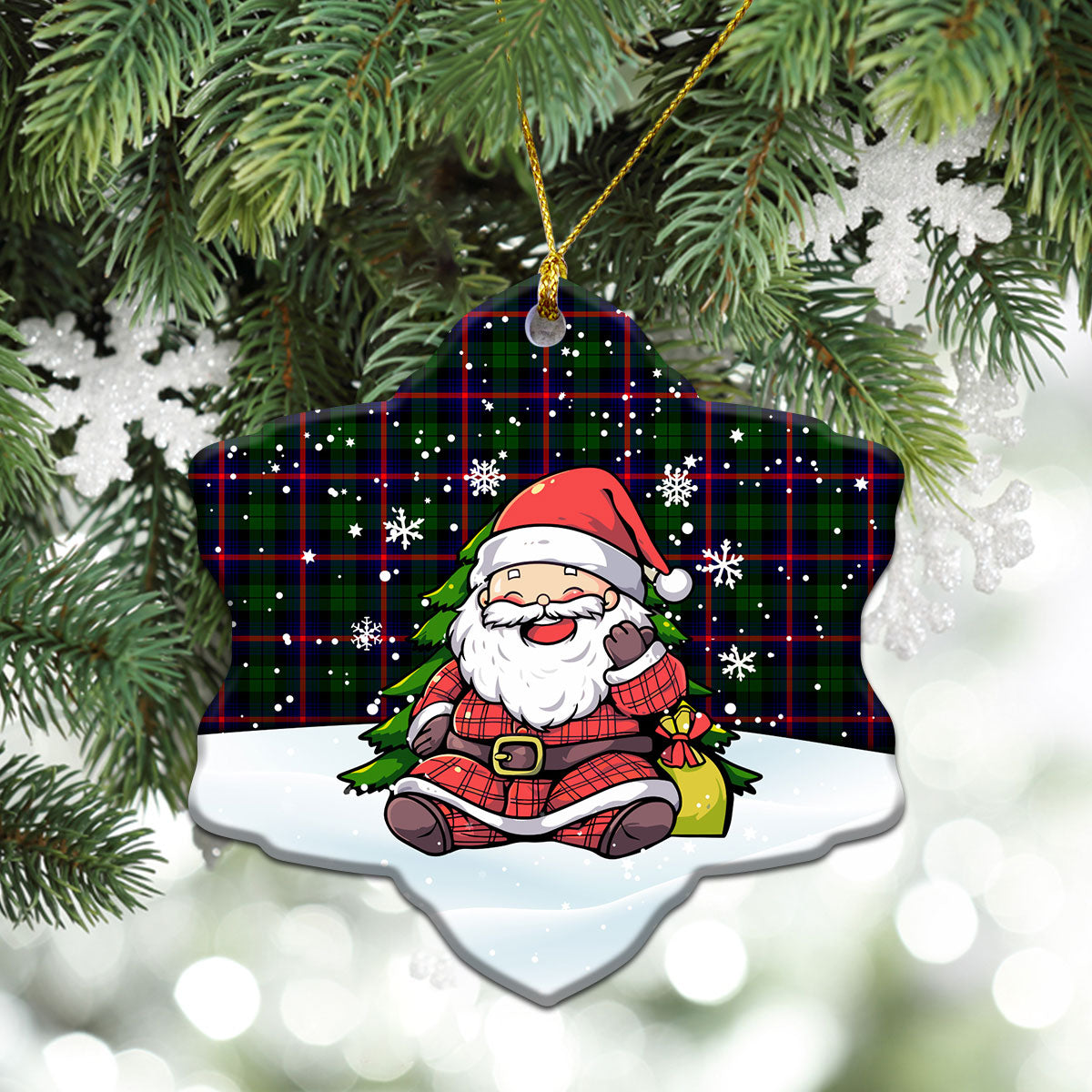 Urquhart Modern Tartan Christmas Ceramic Ornament - Scottish Santa Style