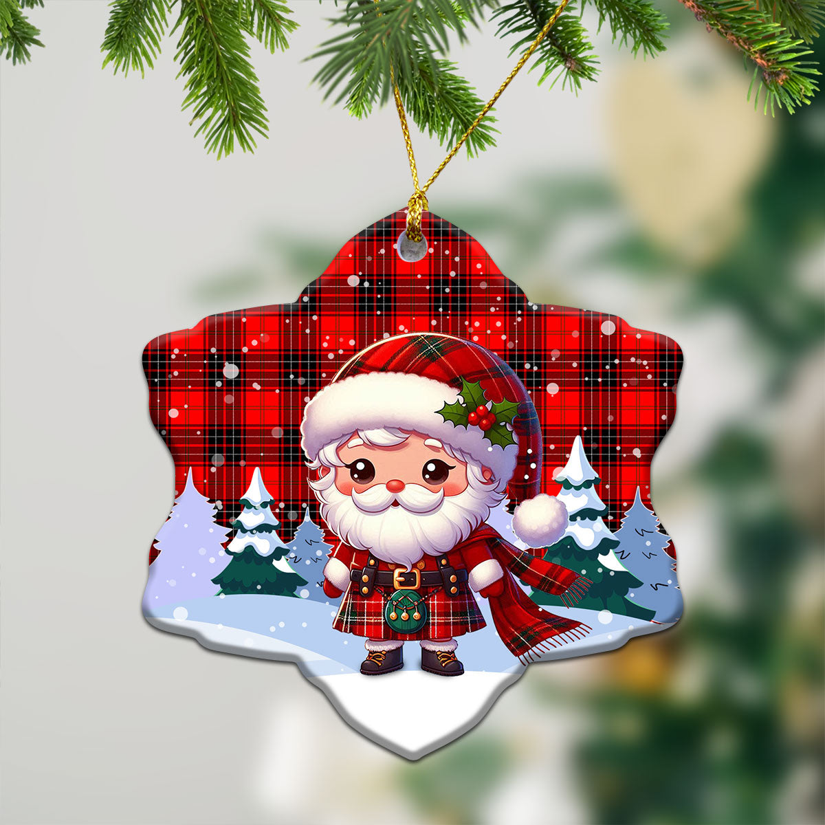 Wemyss Modern Tartan Christmas Ceramic Ornament - Santa Claus In Kilt Style