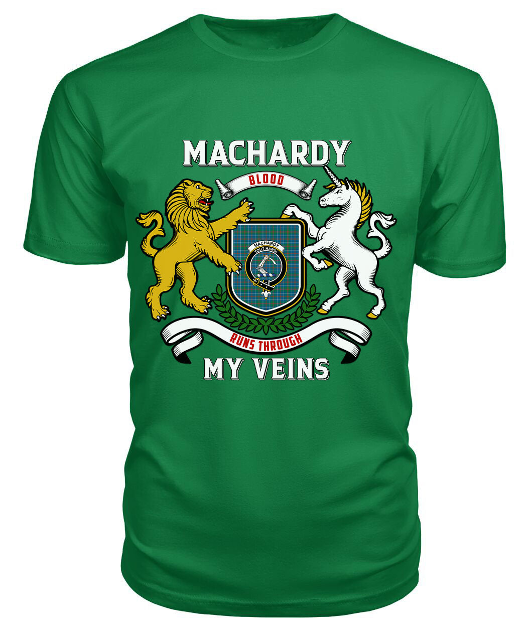 MacHardy Ancient Tartan Crest 2D T-shirt - Blood Runs Through My Veins Style