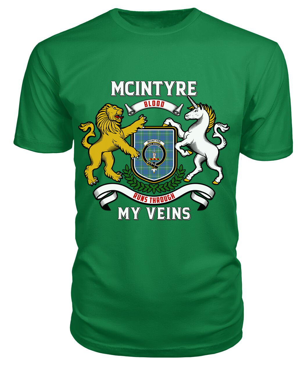 McIntyre Hunting Ancient Tartan Crest 2D T-shirt - Blood Runs Through My Veins Style