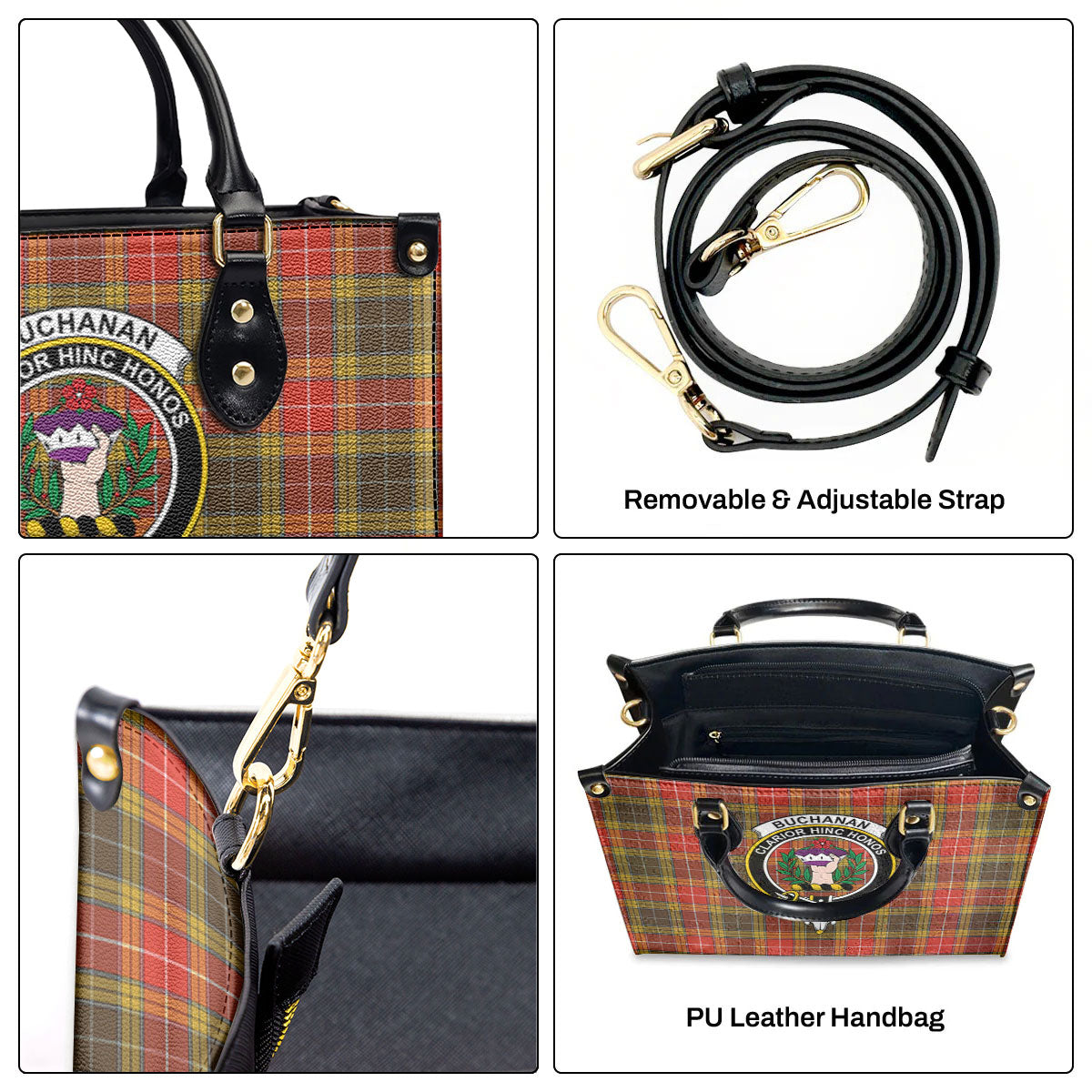 Buchanan Old Set Weathered Tartan Crest Leather Handbag