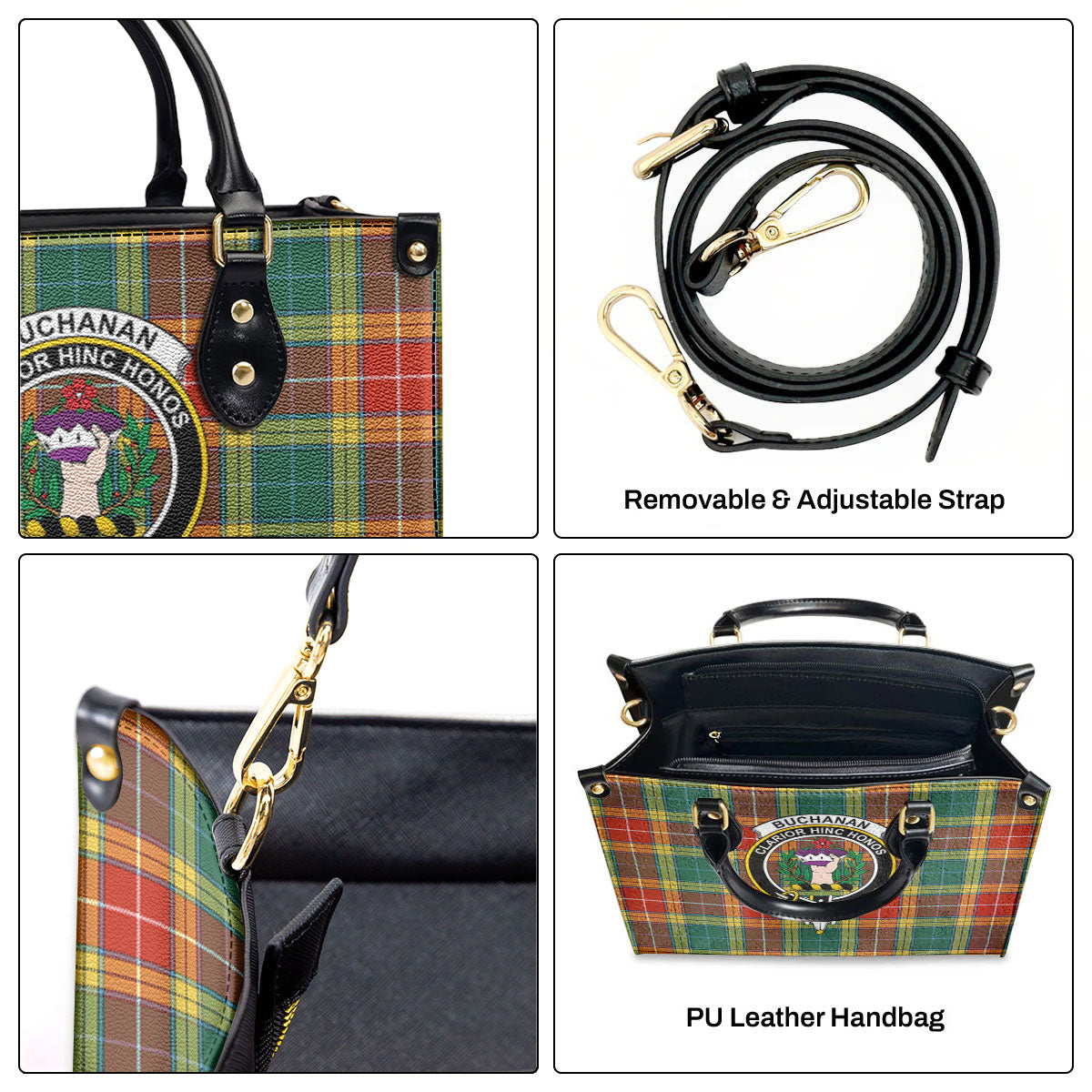 Buchanan Old Sett Tartan Crest Leather Handbag