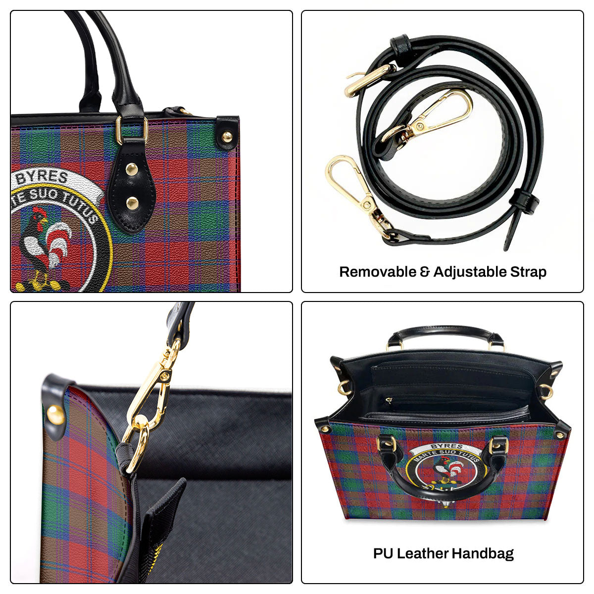 Byres Tartan Crest Leather Handbag