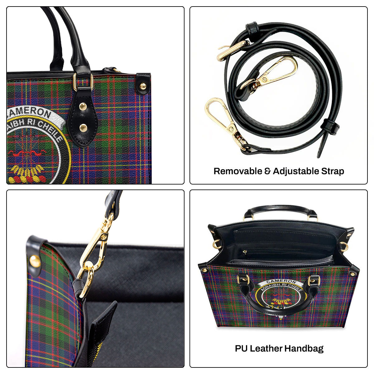 Cameron of Erracht Modern Tartan Crest Leather Handbag