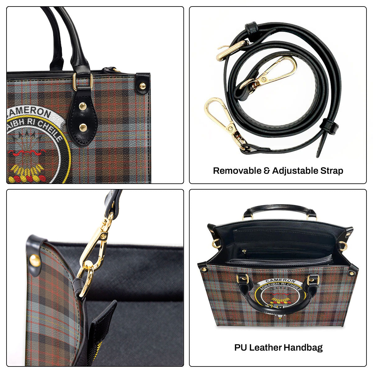 Cameron of Erracht Weathered Tartan Crest Leather Handbag