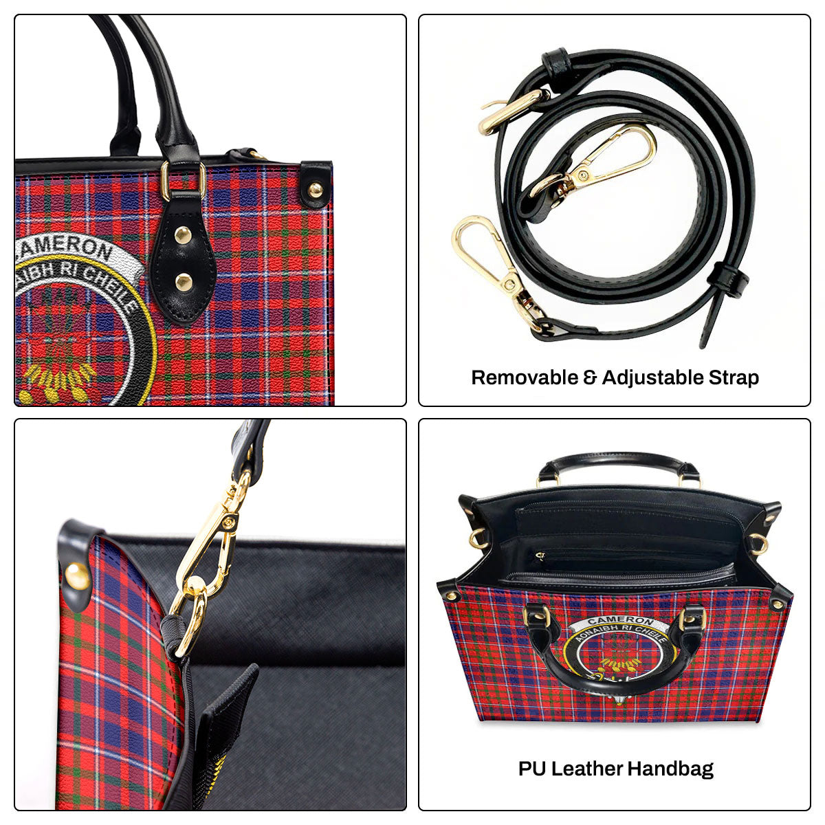 Cameron of Lochiel Modern Tartan Crest Leather Handbag