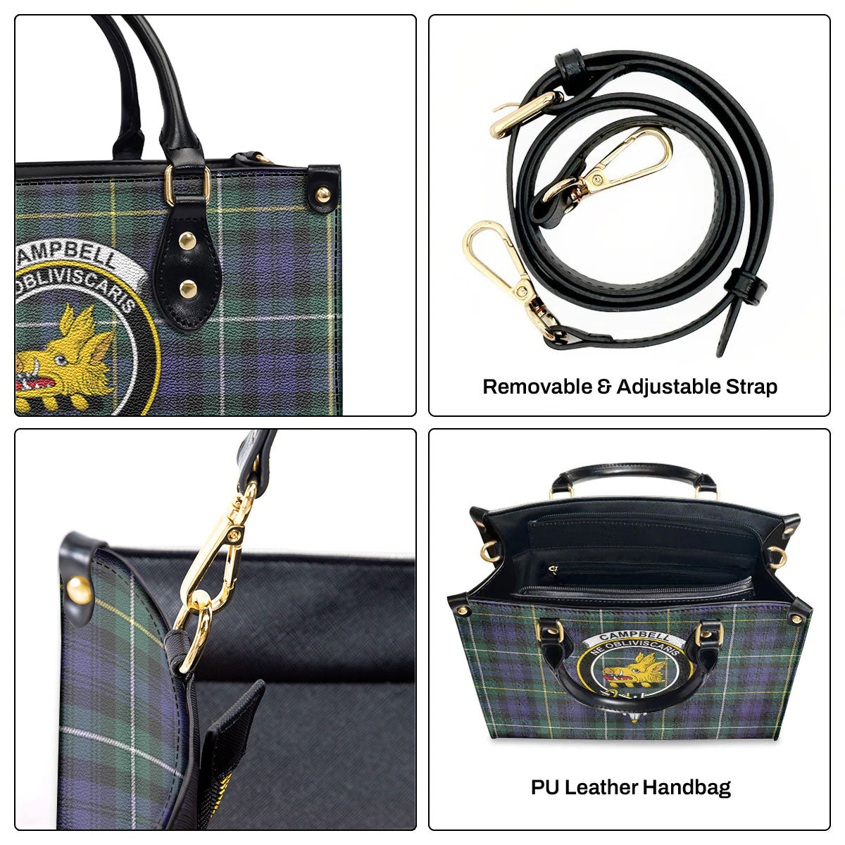 Campbell Argyll Modern Tartan Crest Leather Handbag