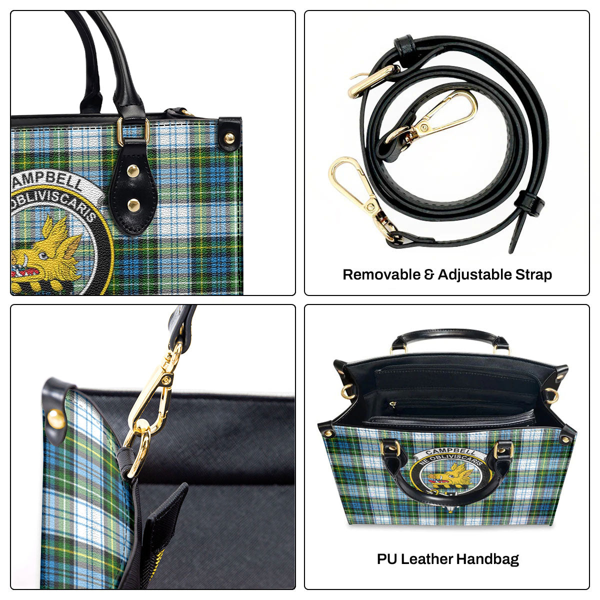 Campbell Dress Tartan Crest Leather Handbag