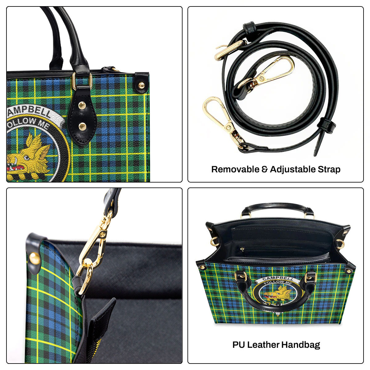 Campbell of Breadalbane Ancient Tartan Crest Leather Handbag