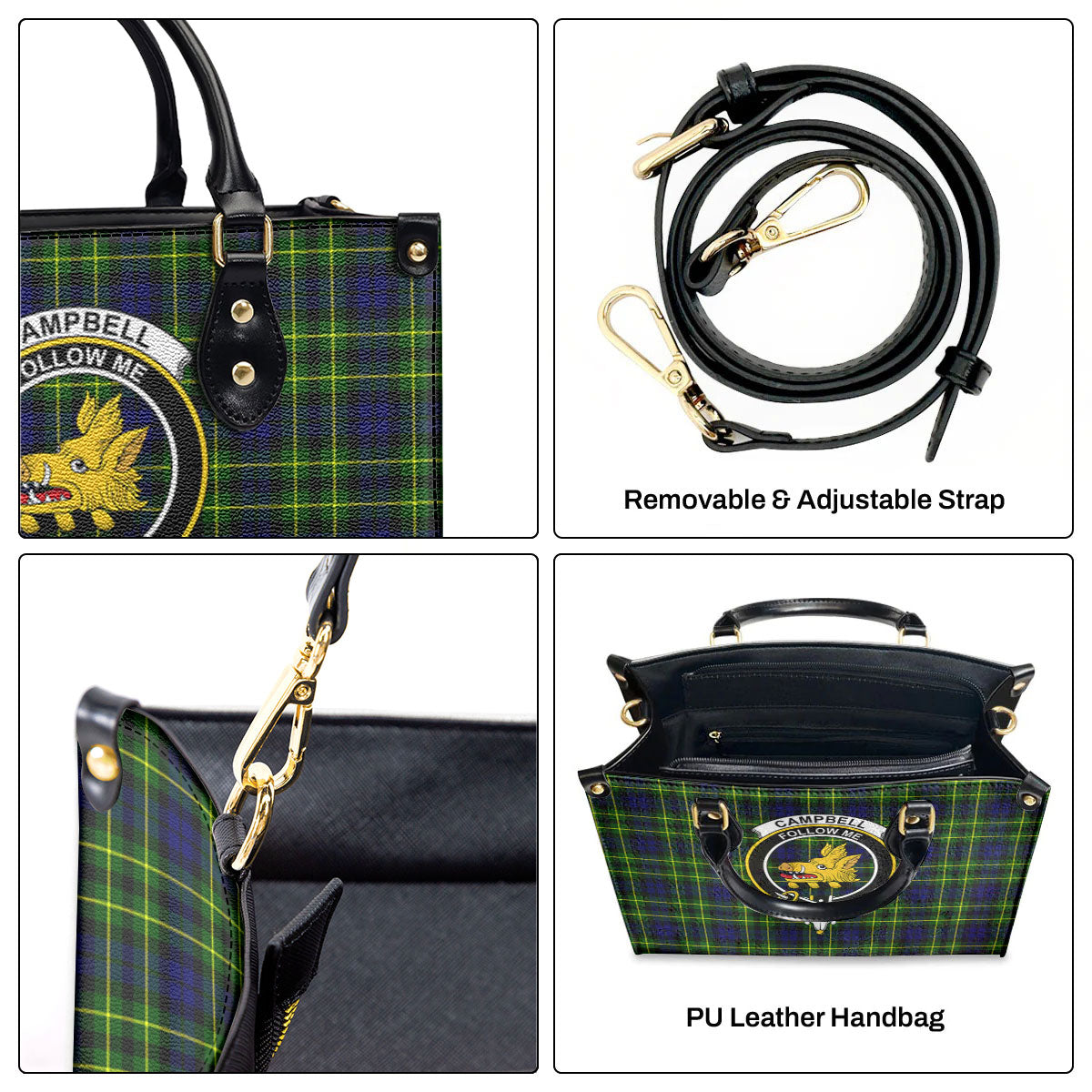 Campbell of Breadalbane Modern Tartan Crest Leather Handbag