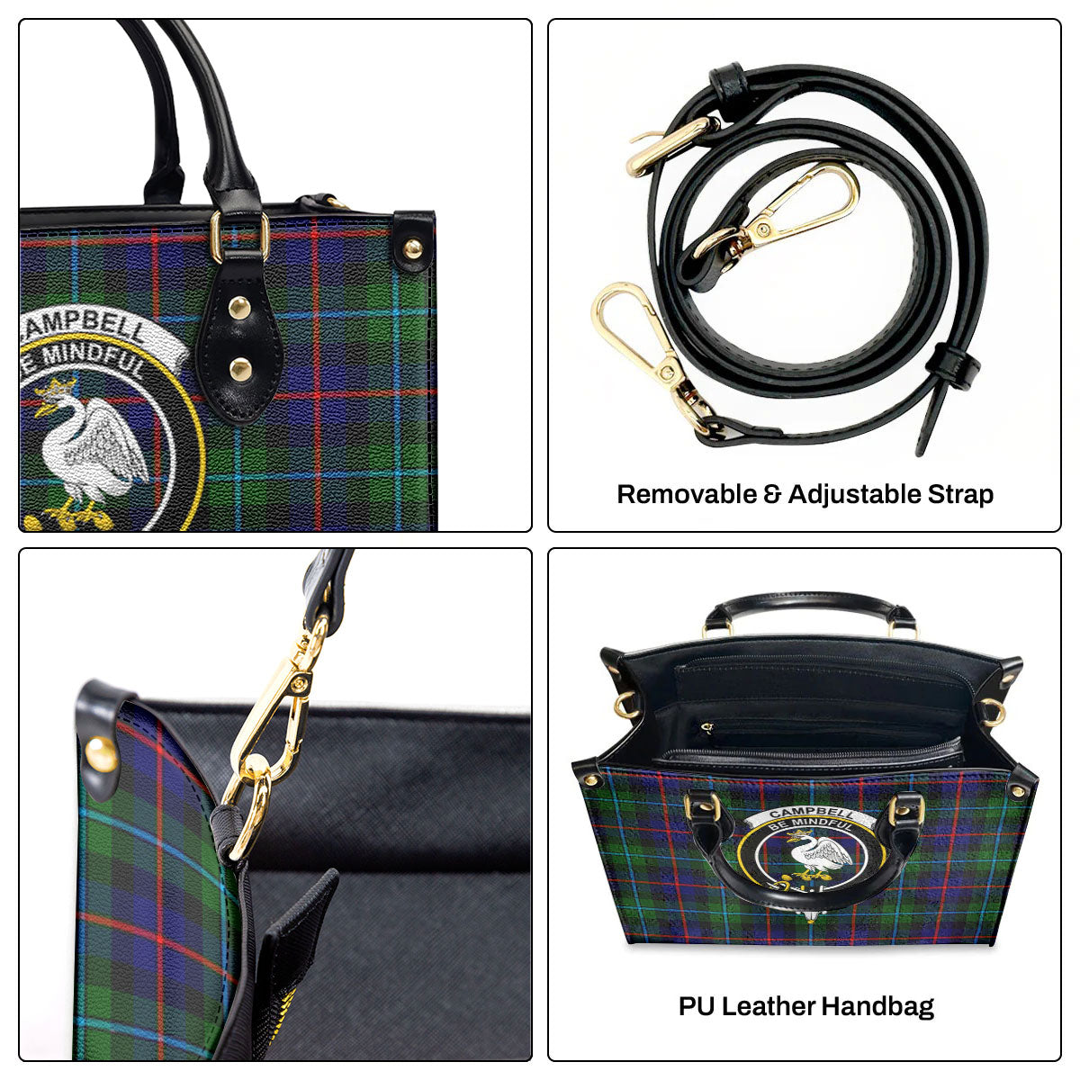 Campbell of Cawdor Modern Tartan Crest Leather Handbag