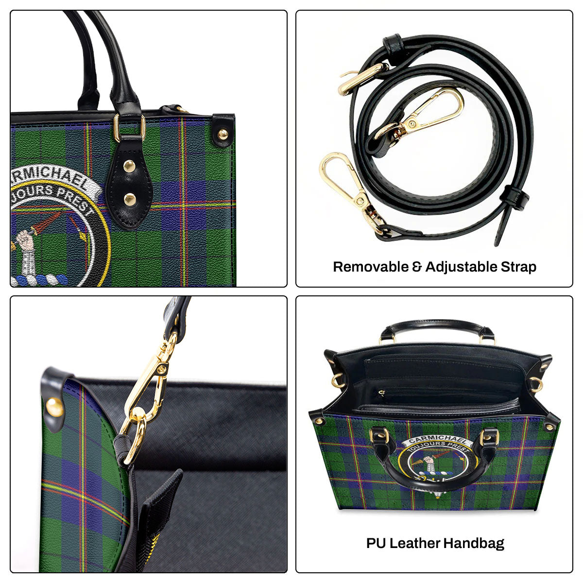 Carmichael Modern Tartan Crest Leather Handbag