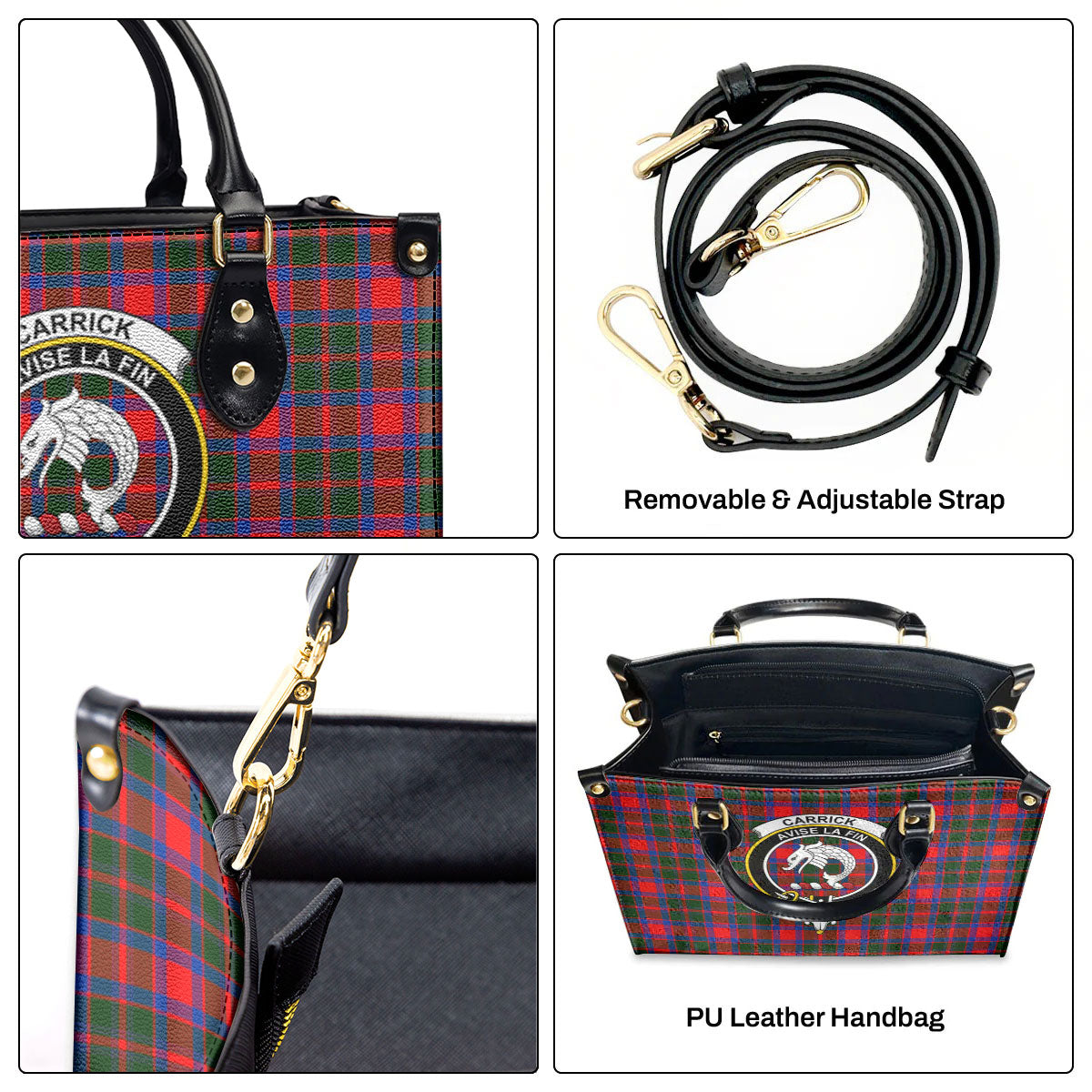 Carrick District Tartan Crest Leather Handbag