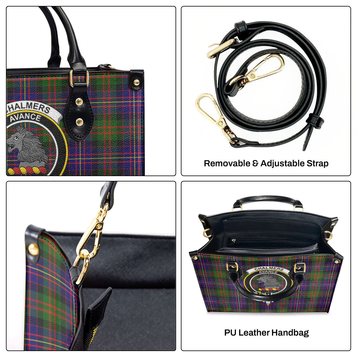 Chalmers Tartan Crest Leather Handbag