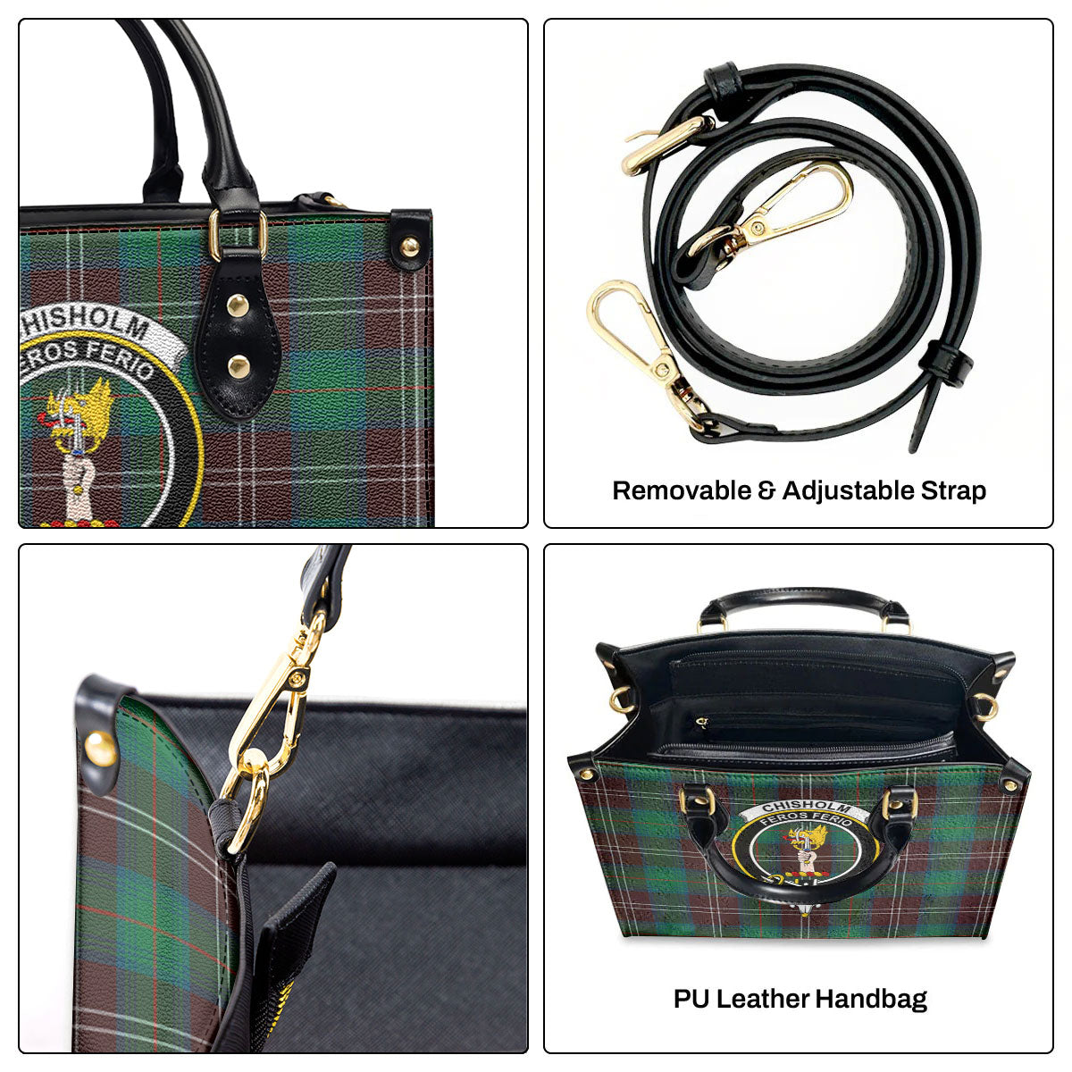 Chisholm Hunting Ancient Tartan Crest Leather Handbag