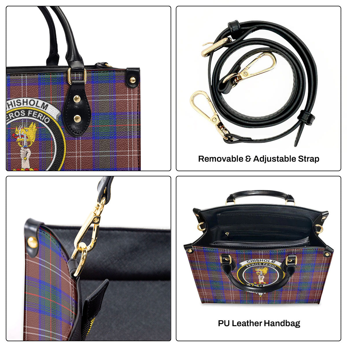 Chisholm Hunting Modern Tartan Crest Leather Handbag