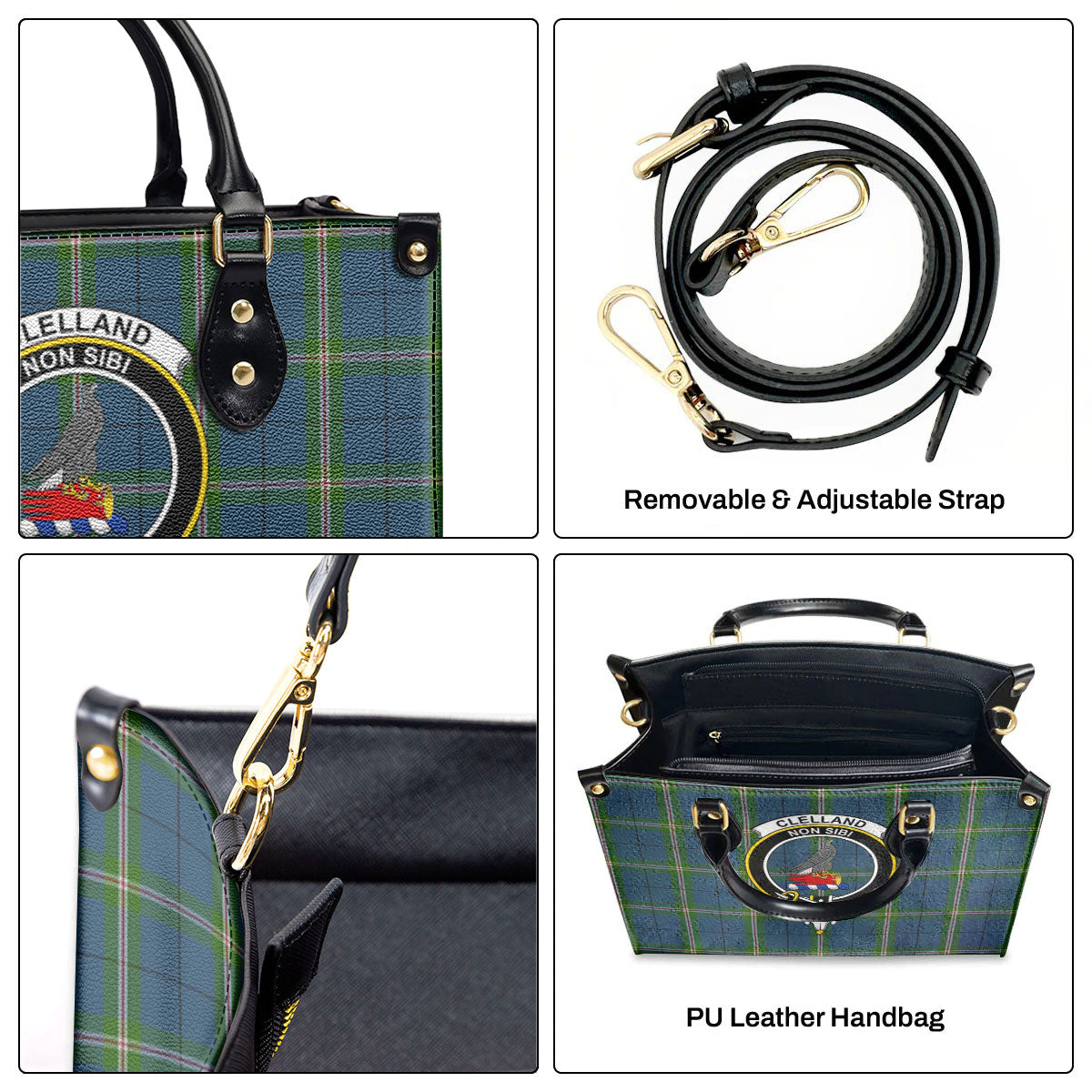 Clelland Tartan Crest Leather Handbag