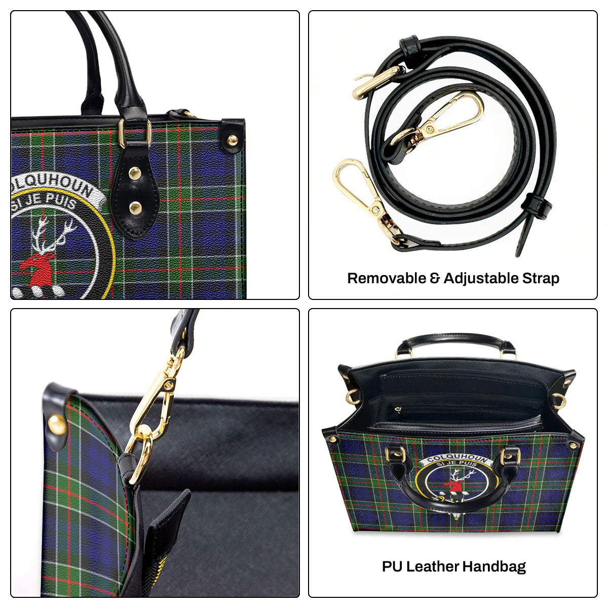 Colquhoun Modern Tartan Crest Leather Handbag