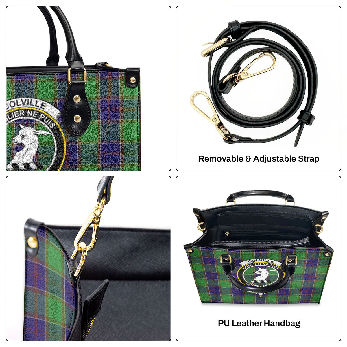 Colville Tartan Crest Leather Handbag