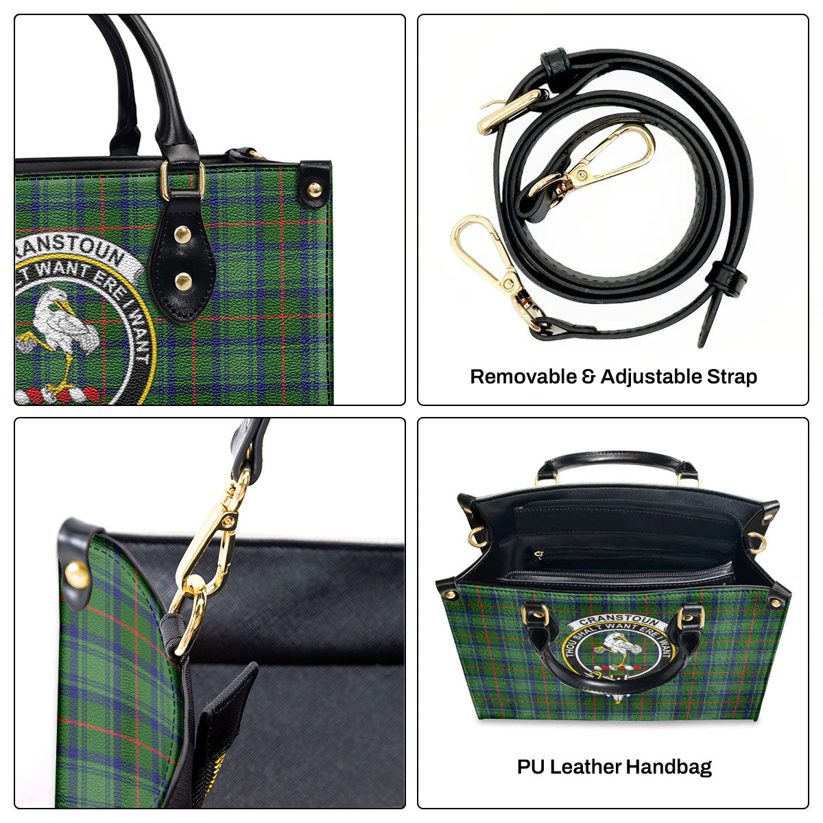 Cranstoun Tartan Crest Leather Handbag