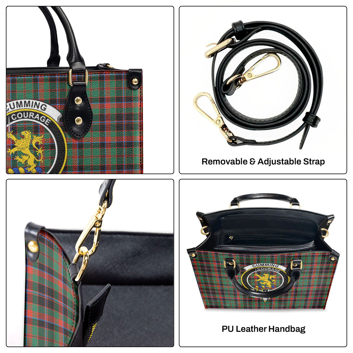 Cumming Hunting Ancient Tartan Crest Leather Handbag