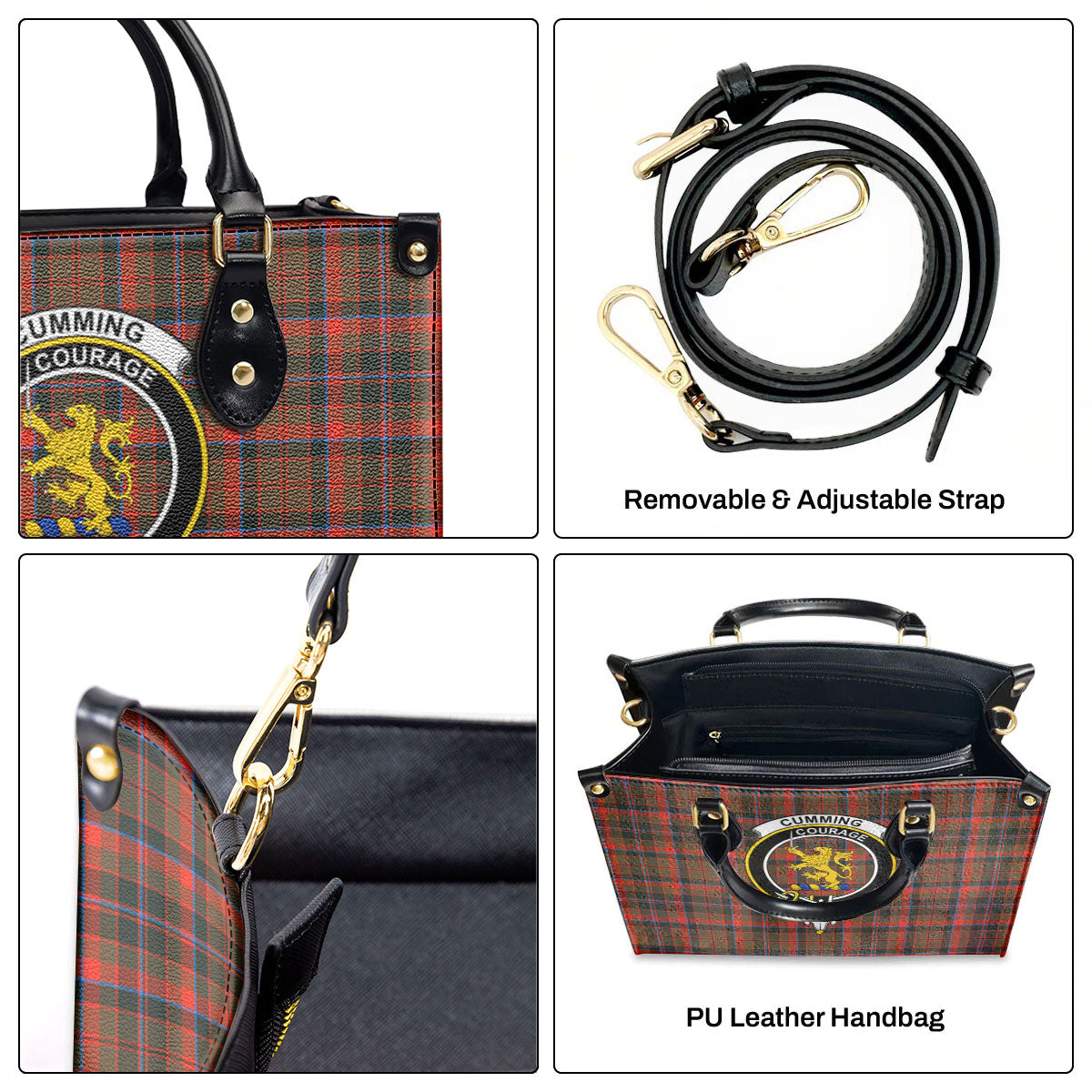 Cumming Hunting Weathered Tartan Crest Leather Handbag