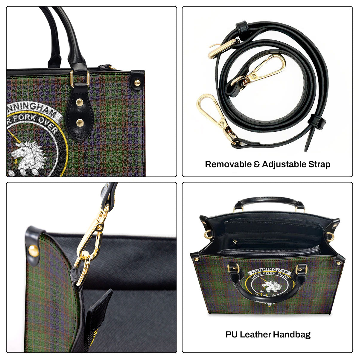 Cunningham Hunting Modern Tartan Crest Leather Handbag