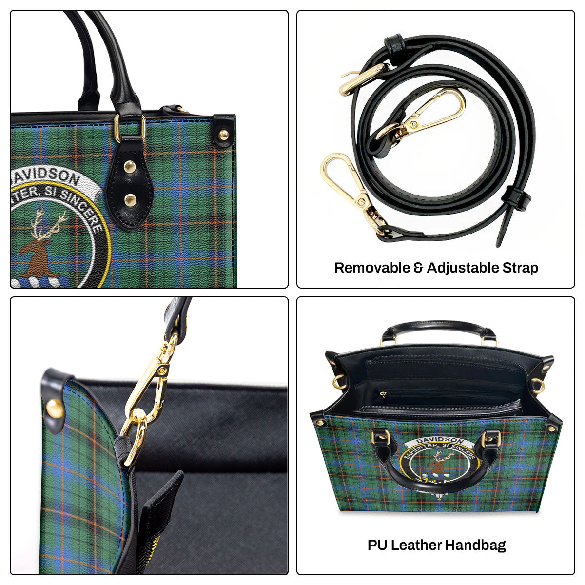 Davidson Ancient Tartan Crest Leather Handbag