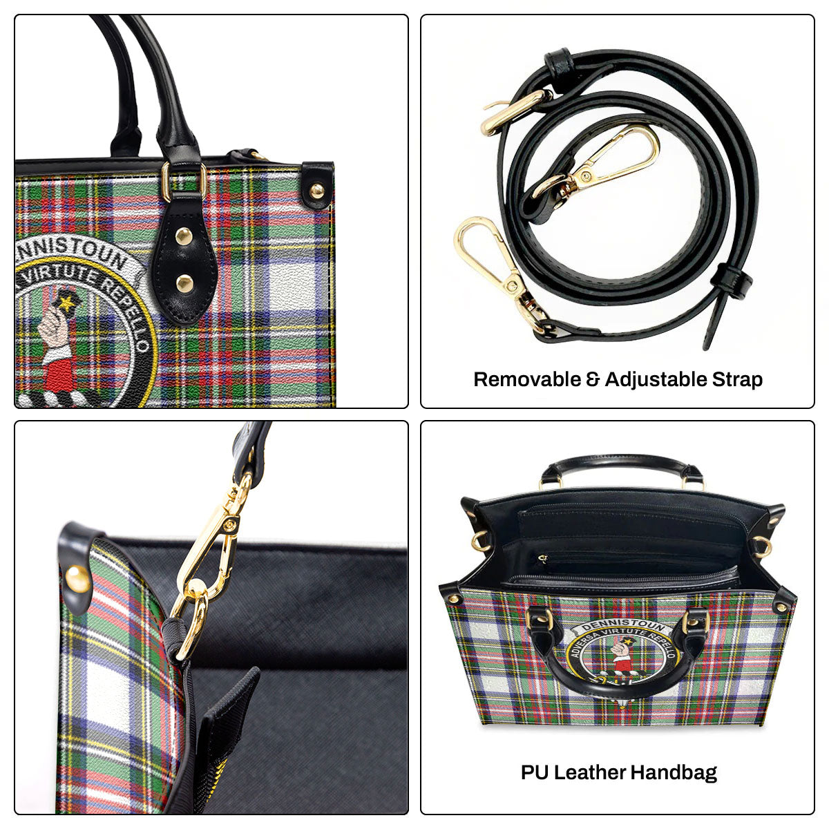 Dennistoun Tartan Crest Leather Handbag