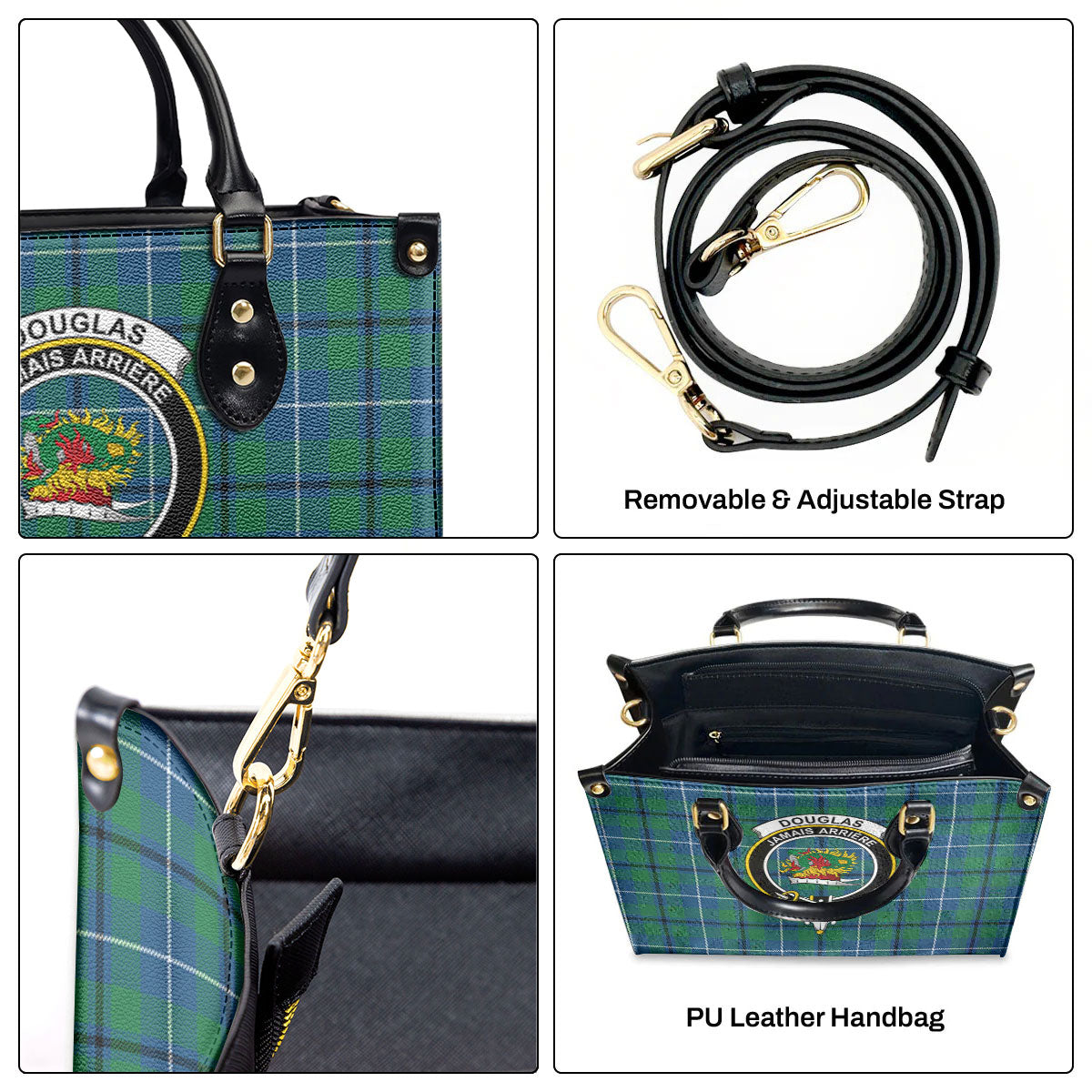 Douglas Ancient Tartan Crest Leather Handbag