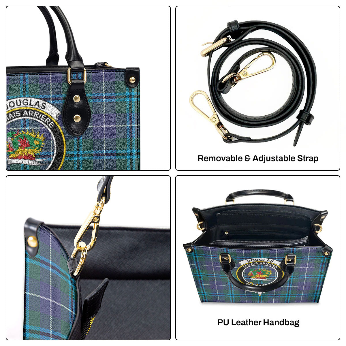 Douglas Modern Tartan Crest Leather Handbag