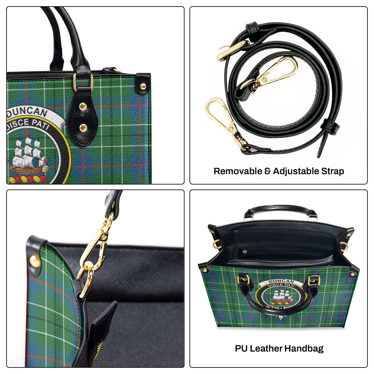 Duncan Ancient Tartan Crest Leather Handbag