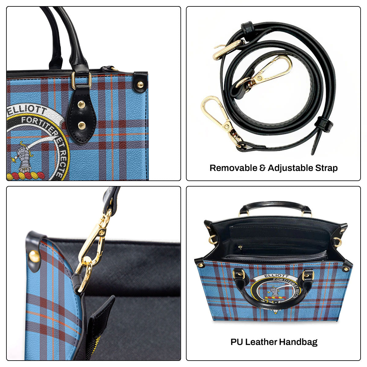 Elliott Ancient Tartan Crest Leather Handbag