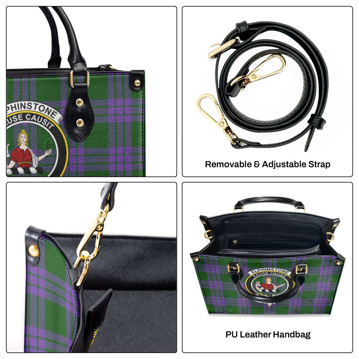 Elphinstone Tartan Crest Leather Handbag