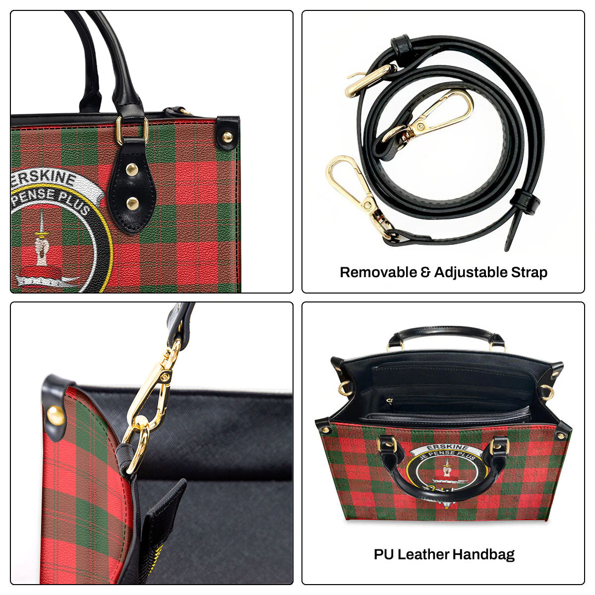 Erskine Modern Tartan Crest Leather Handbag