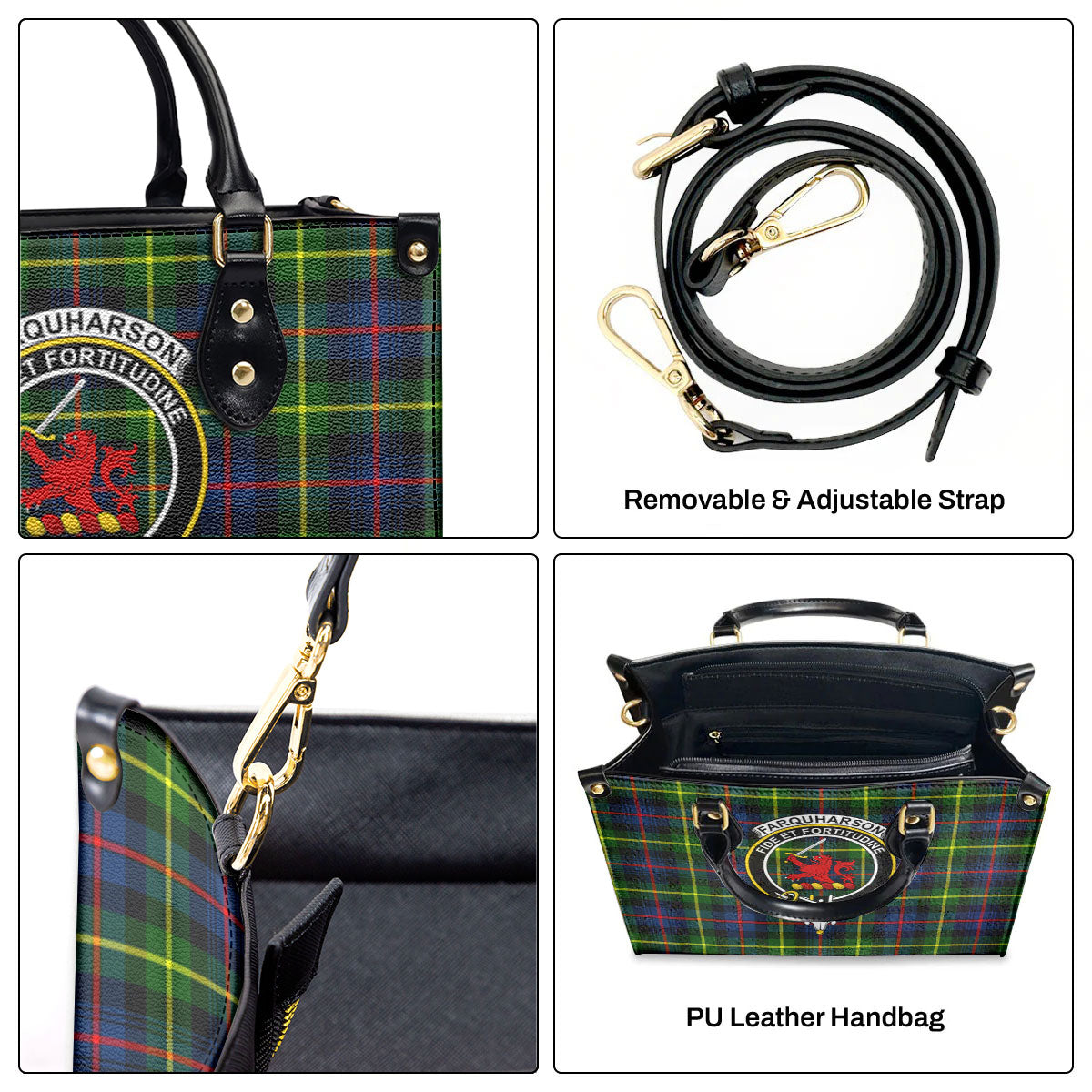 Farquharson Modern Tartan Crest Leather Handbag