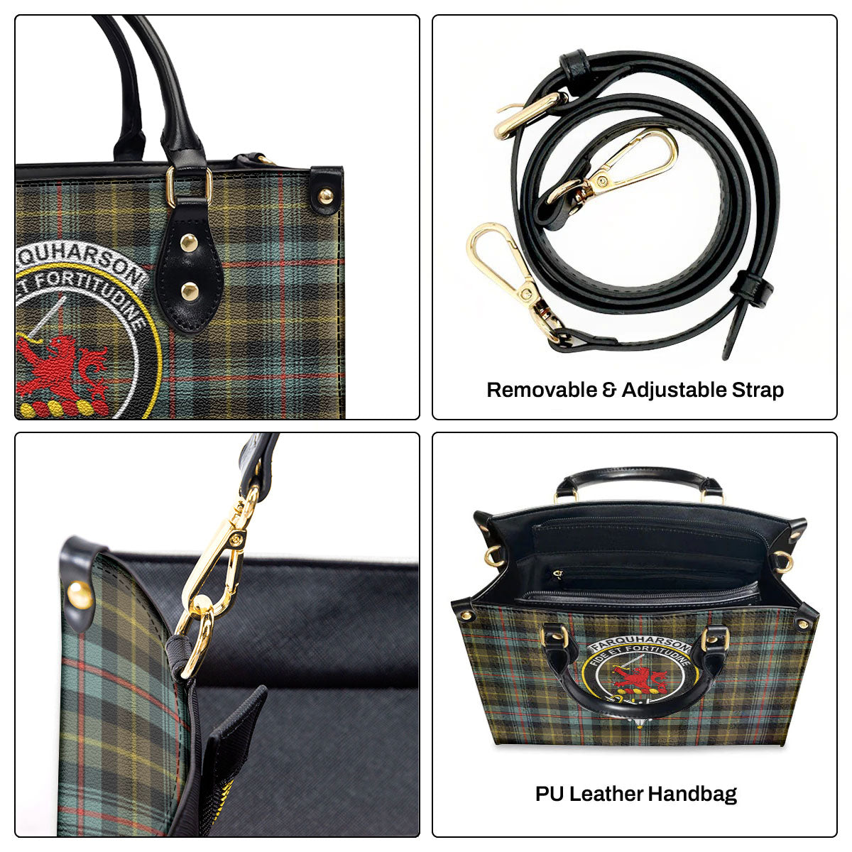 Farquharson Weathered Tartan Crest Leather Handbag