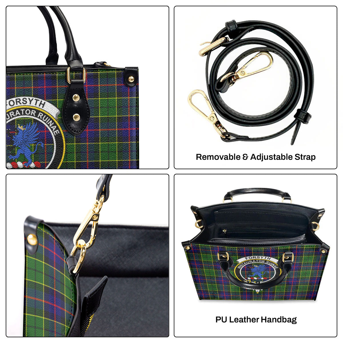 Forsyth Modern Tartan Crest Leather Handbag