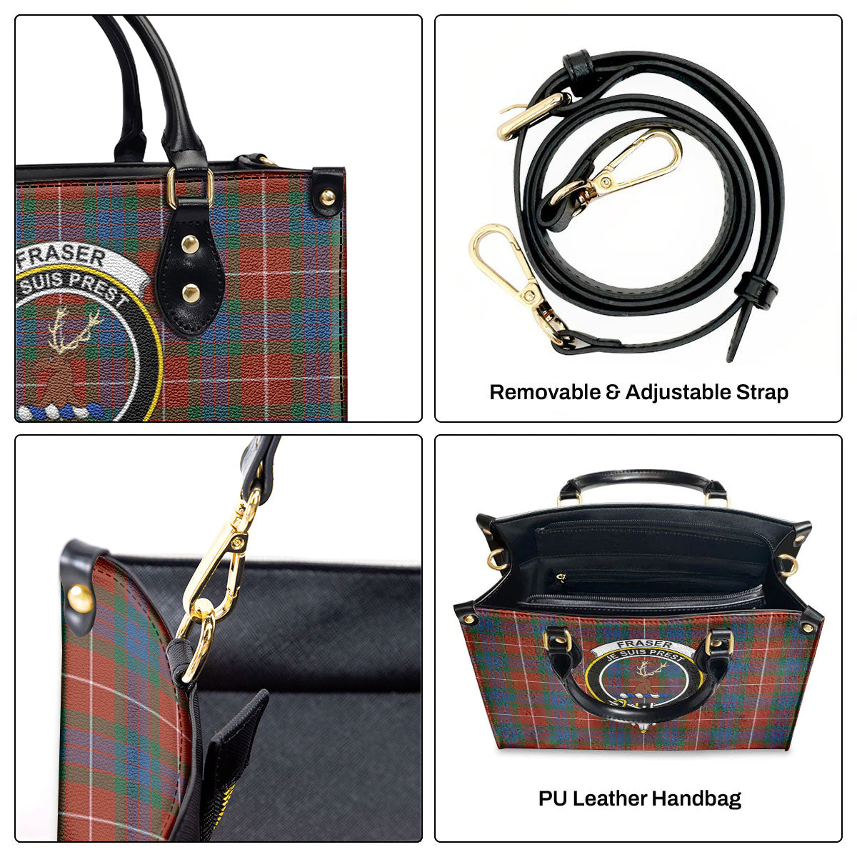 Fraser (of Lovat) Ancient Tartan Crest Leather Handbag