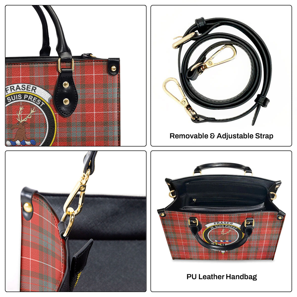 Fraser (of Lovat) Weathered Tartan Crest Leather Handbag