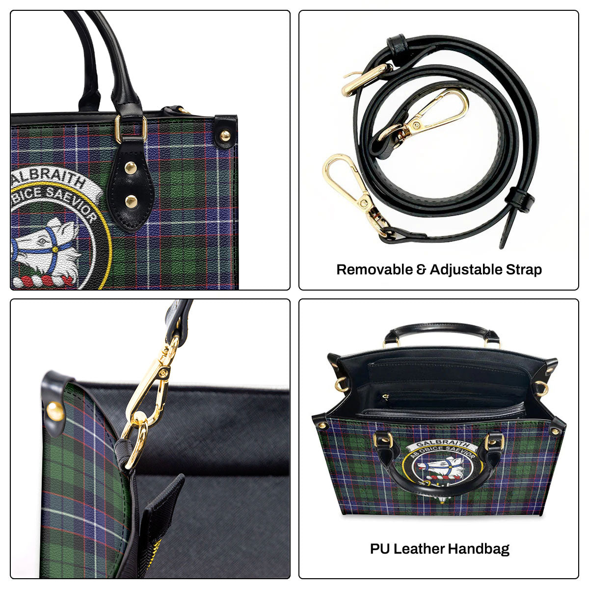 Galbraith Modern Tartan Crest Leather Handbag